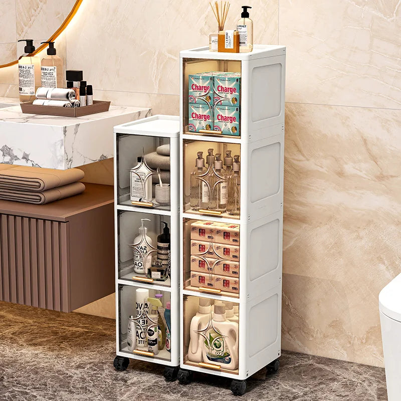 Heavy-Duty Space-Saving Flip Slim Cabinet 3-5 Tiers 20cm Wide Rolling for Kitchen Bedroom Bathroom Living Room 2 Colors Option Oasis Select