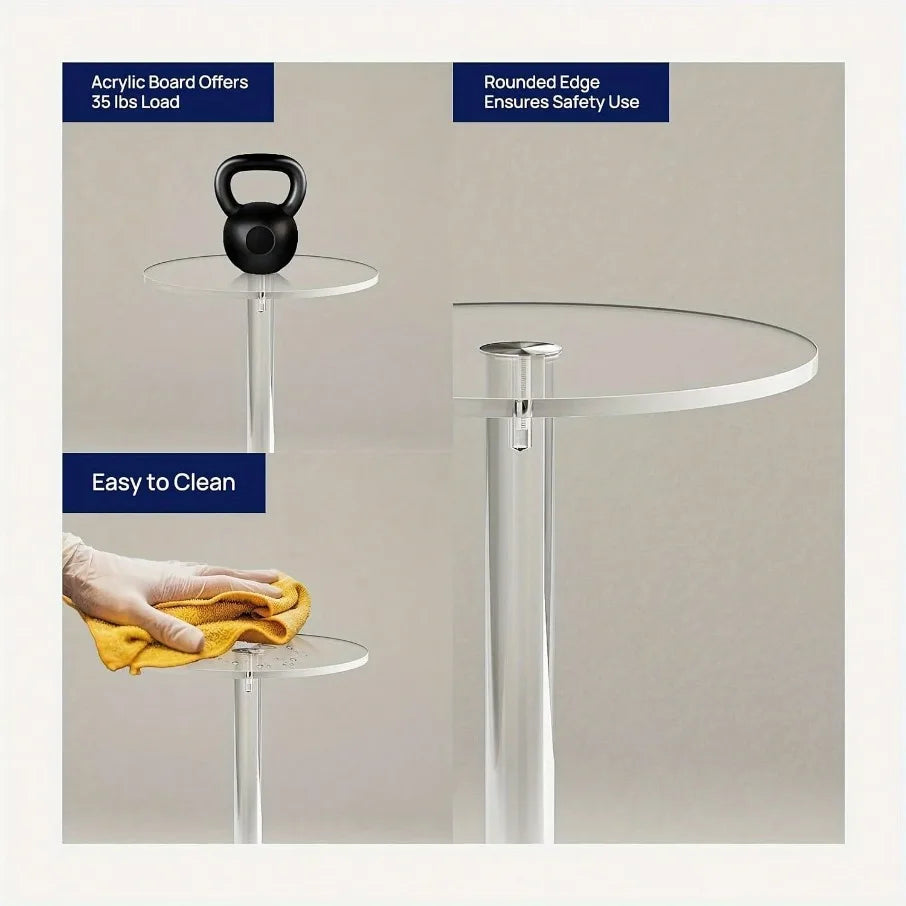 Transparent Tea Table Acrylic Side Small Round Simple Creative Corner Modern Table Space Saving Drink Table for Liveingroom Oasis Select