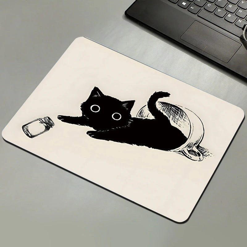 Black Cat Mousepad Small Office Computer Desk Mat Table Keyboard Big Mouse Pad Laptop Cushion Non-slip Deskpad Home Decor Oasis Select A3 210MM