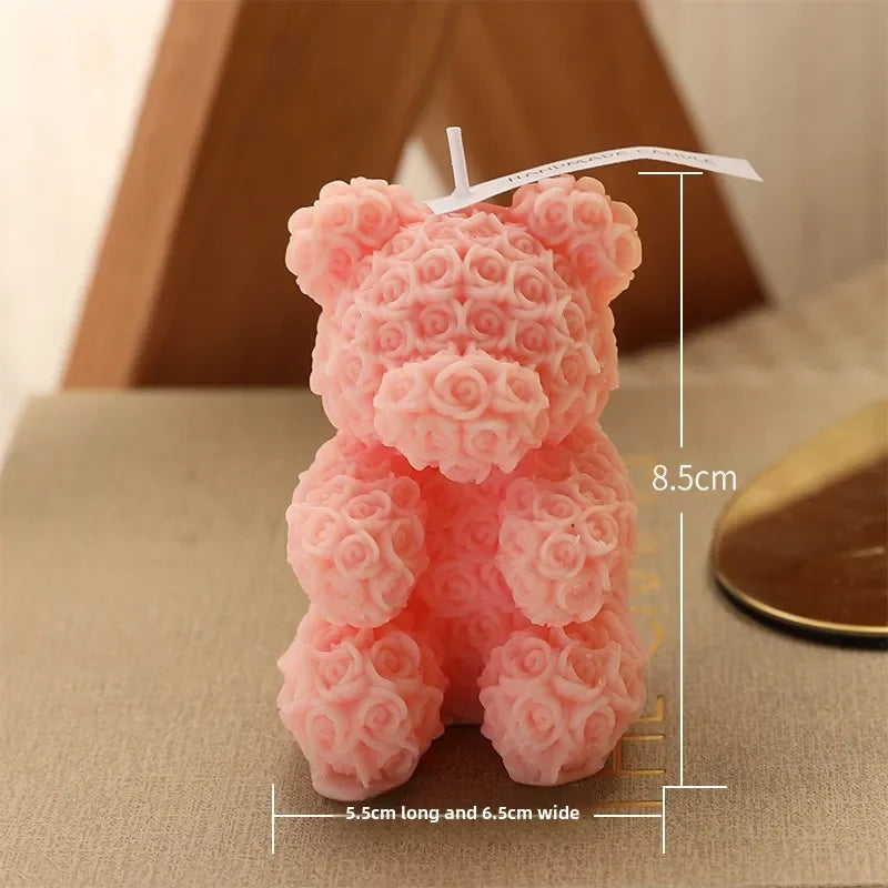 Hand Gift Creative Rose Bear Home Decoration Fragrance Advanced Atmosphere Birthday Gift Scented Candle Oasis Select L Pink