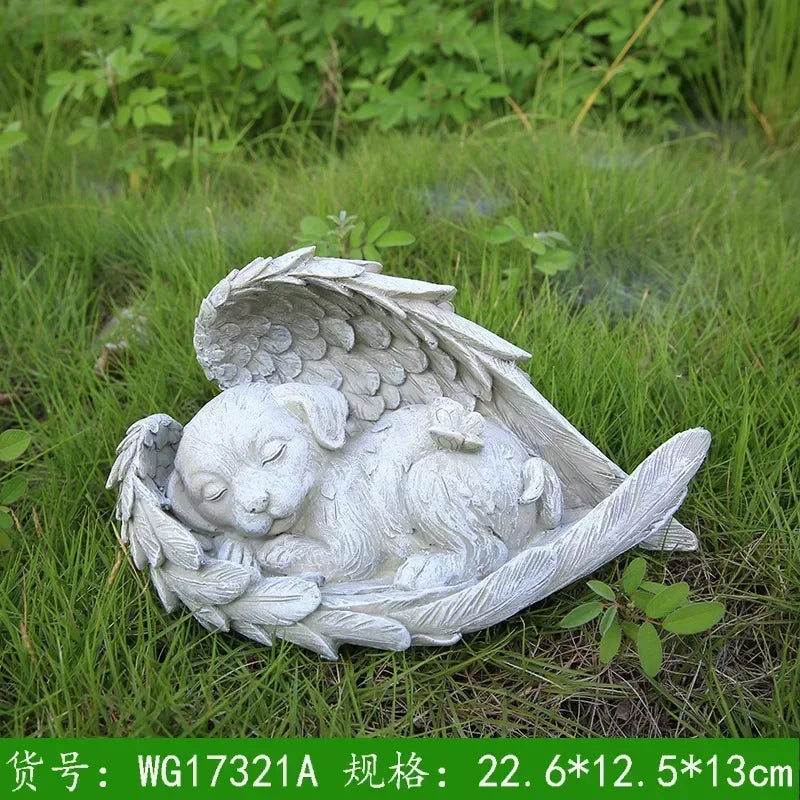 Pet Tombstone Dog Cat Tombstone Memorial Stone Personalized Memorial Stone Resin Statue Creative Angel Dog Cat Ornament Oasis Select large angel dog