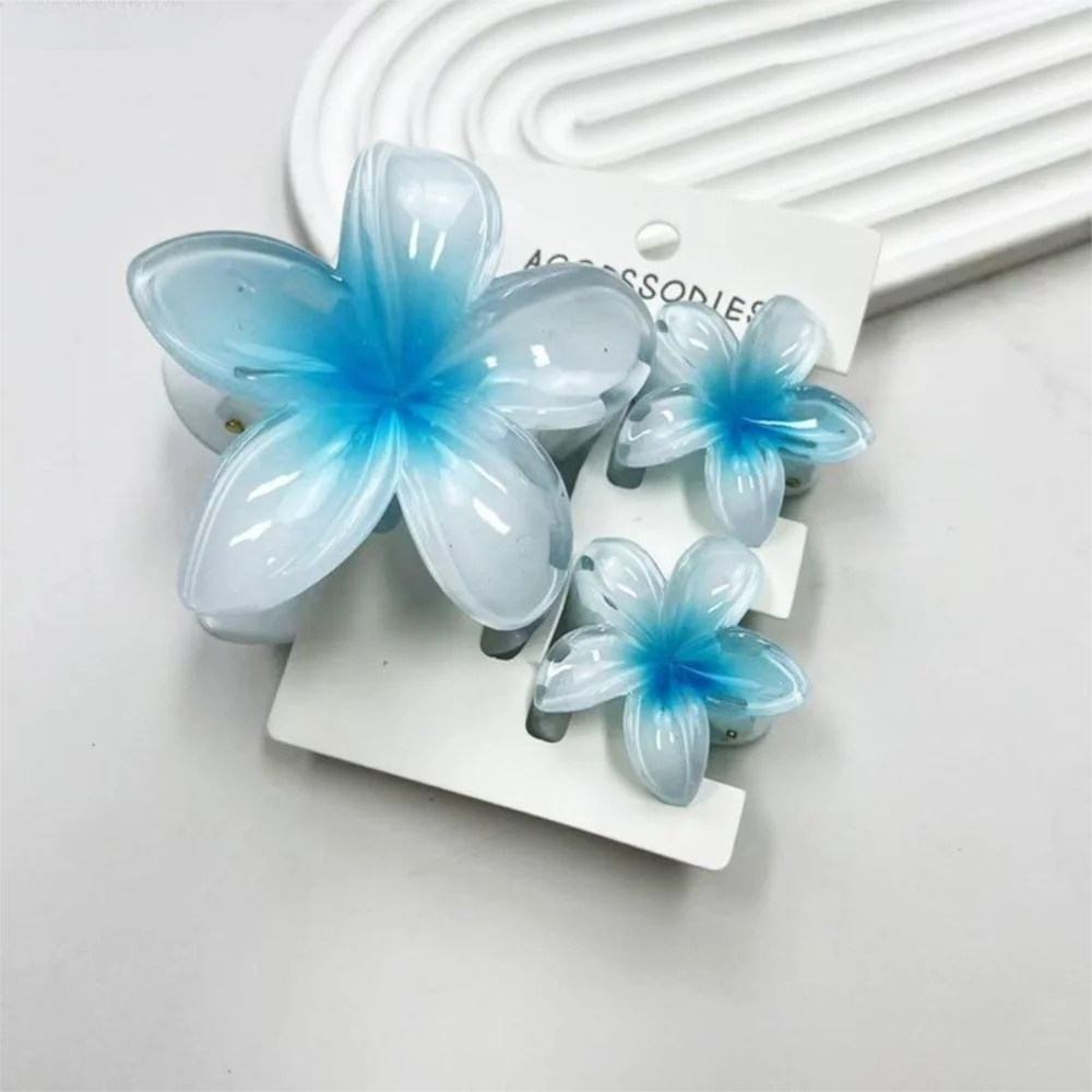 3Pcs/Set Colorful Gradient Hair Claws Plumeria Flower Acrylic Hawaiian Flower Hair Clip Hair Accessories Beach Oasis Select White Blue