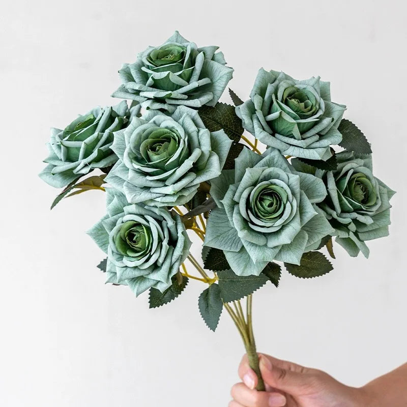 7 Head Artificial Diamond Rose Artificial Flowers Wedding Living Room Decoration Road Guide Rose Bouquet Artificial Flowers Oasis Select green