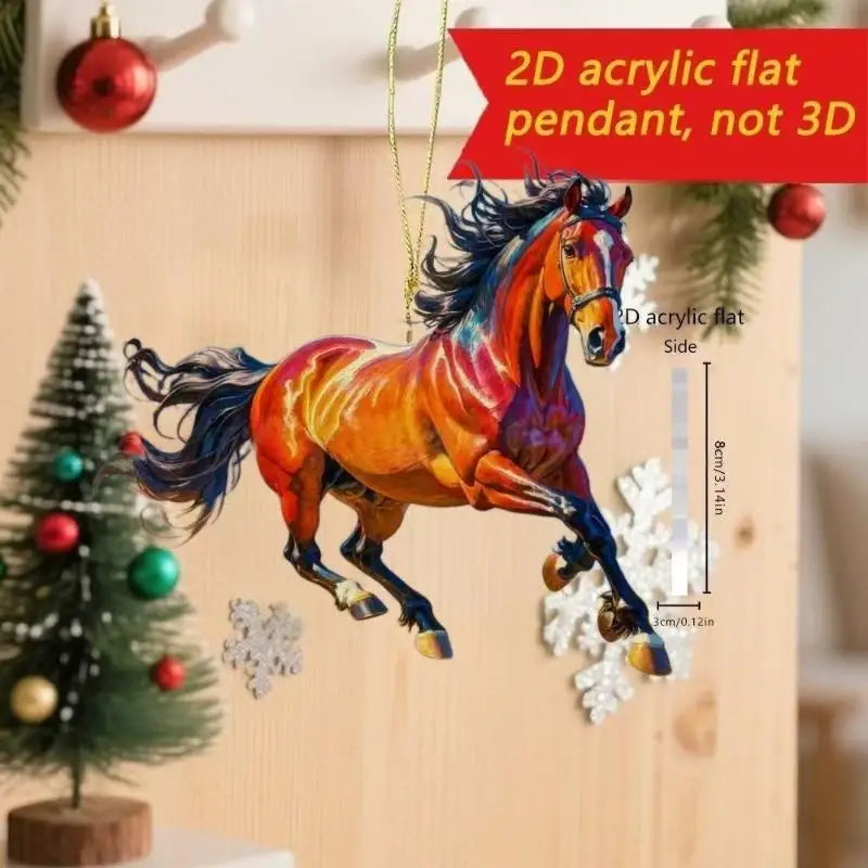 Exquisite 2D Acrylic Horse Car Rearview Mirror Pendant Backpack Charm Christmas Tree Ornament Party New Year Hanging Decoration Oasis Select A2