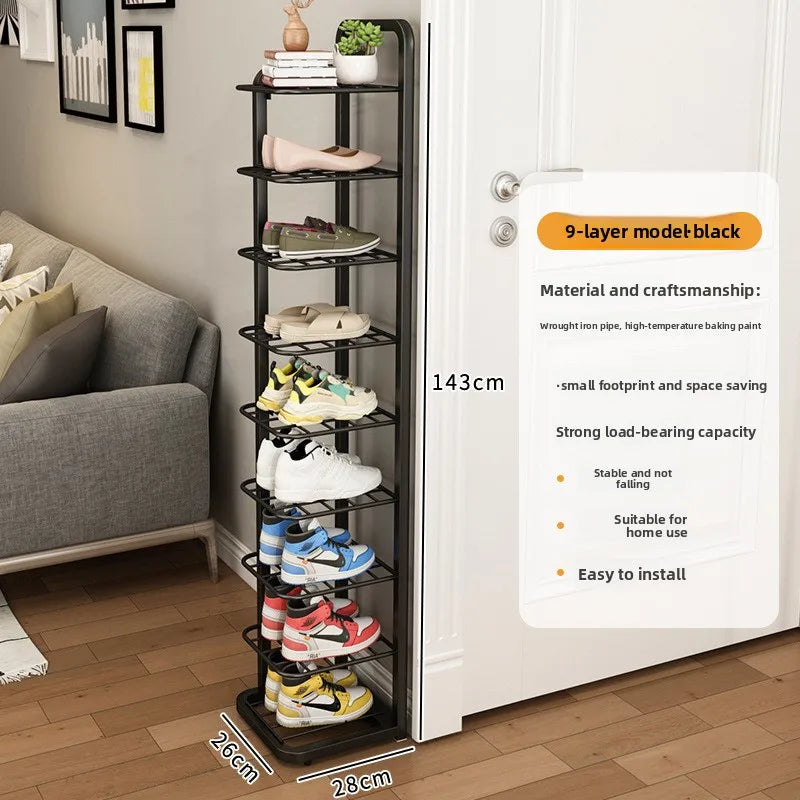 Wrought iron shoe rack, simple multi-layer dust-proof shoe cabinet, narrow and mical corner shoe rack in dormitory Oasis Select 9-Elegant Black
