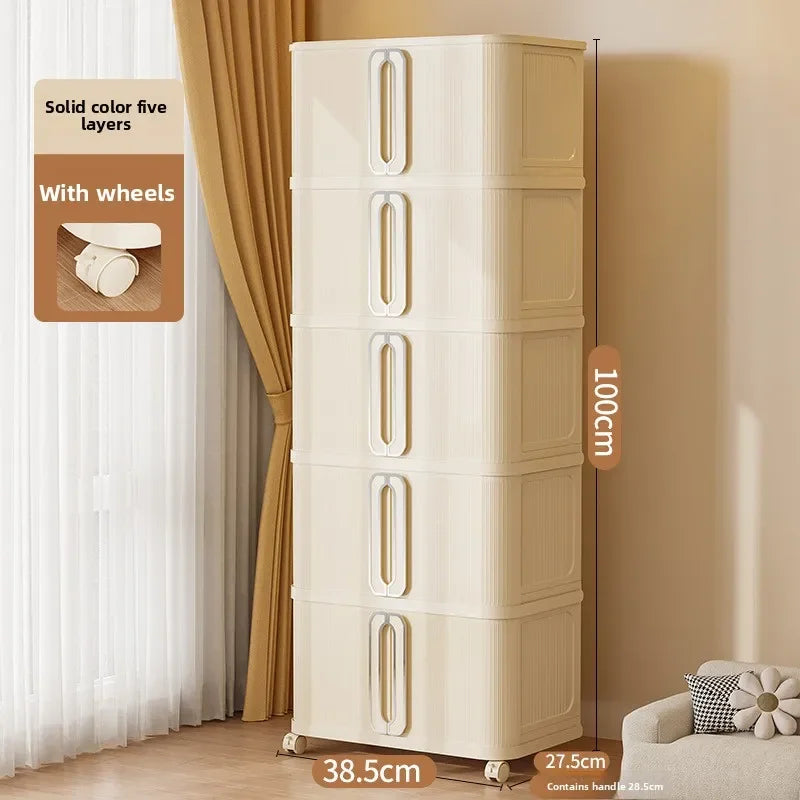 Household Folding Storage Cabinet Large Capacity Double Door Bedroom Clothes Toy Locker Free Installation Storage Box Oasis Select 38.5-5 Cream White