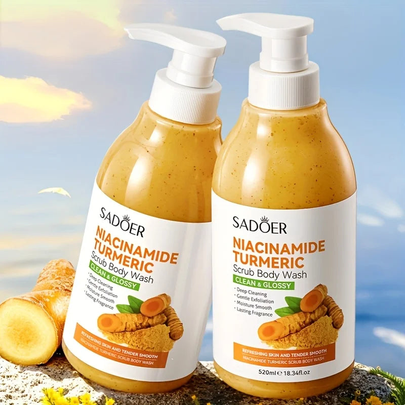 SADOER Niacinamide Turmeric Scrub Shower Gel 520ml Exfoliating Shower Gel Oasis Select