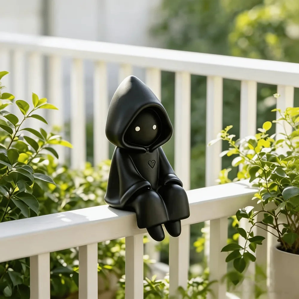 Mysterious Hooded Death Figurine 3DPrinted Cute Sitting Ghost Statue Computer Screen Decor Home Decor Miniature Desktop Ornament Oasis Select