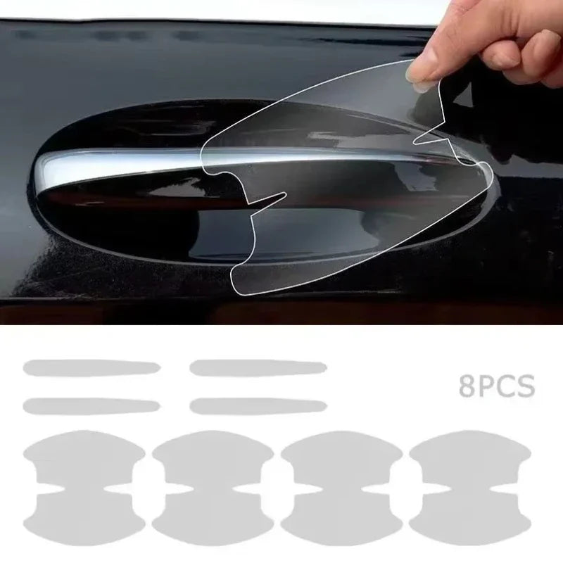 8PCS Universal Car Door Handle Bowl Scratch Protective Stickers Transparent Car Handle Anti-collision Protection Strip Oasis Select Option A