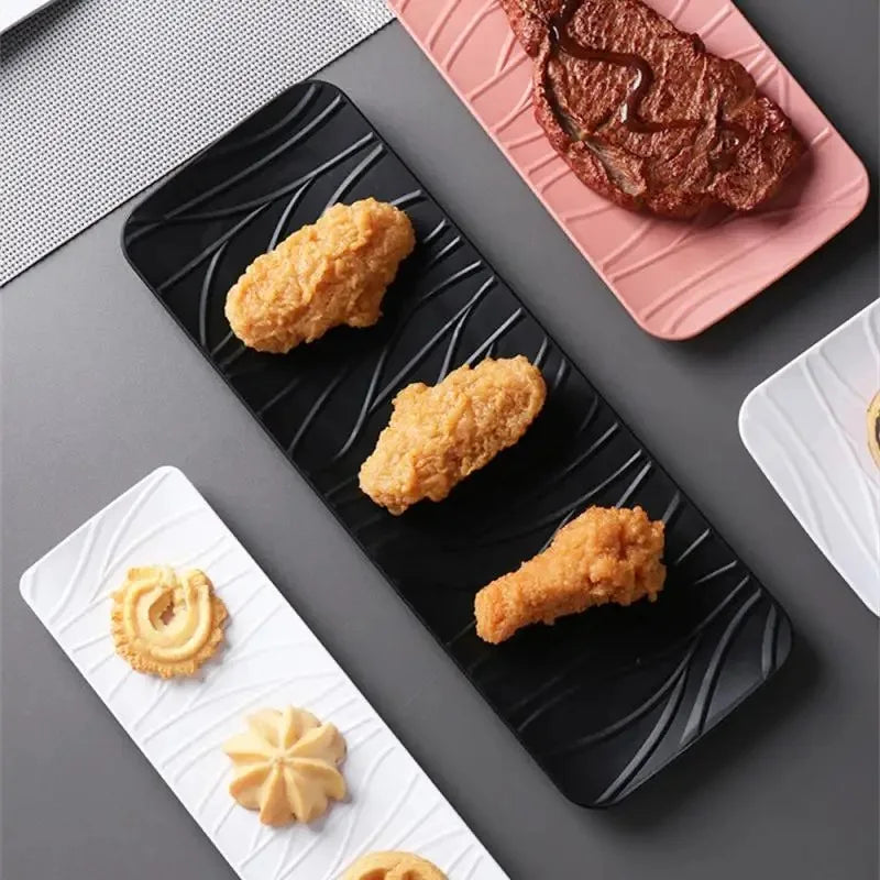 1Pcs Japanese Minimalist Wave Pattern Ceramic Plates Rectangular Serving Platters for Desserts Appetizers & Kitchen Dining Oasis Select