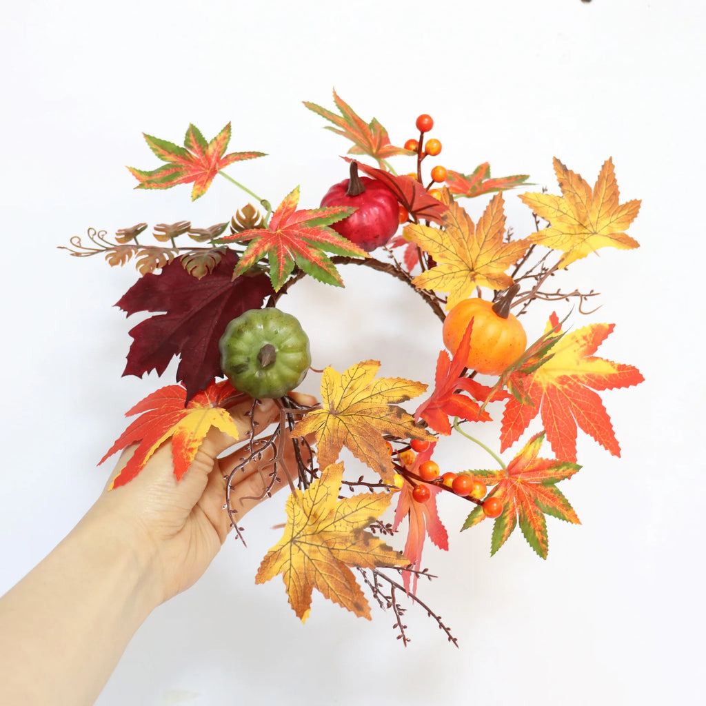 Maples Leaves Candle Wreath Fall Wreath for Window Farmhouse Thanksgiving Day Oasis Select