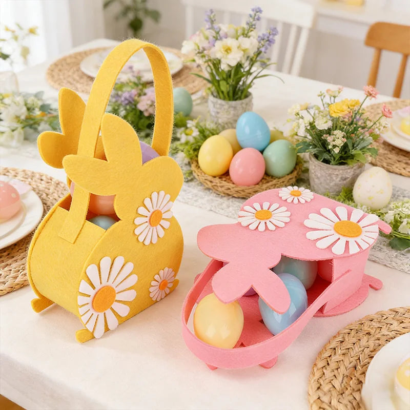 2026 Easter Bunny Basket, Soft Felt Candy Tote Bag & Gift Storage, Kids Easter Party Decoration & Egg Hunt Game Props Gift Bags Oasis Select