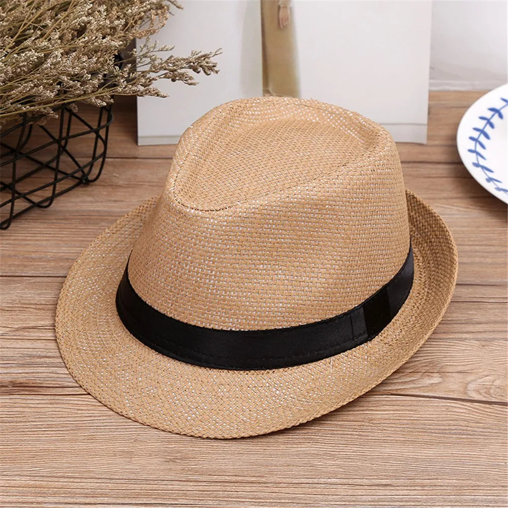 Children Kids Summer Beach Straw Hat Jazz Panama Breathable Hat Large Brim Outdoor Breathable Hats Girls Boy Sunhat Oasis Select F
