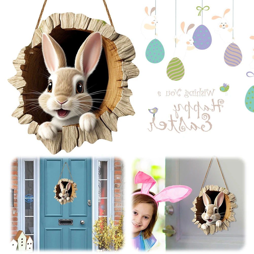 Rustic Wooden Easter Bunny Door Sign – Welcome Plaque Hanging Holiday Door Decor Oasis Select
