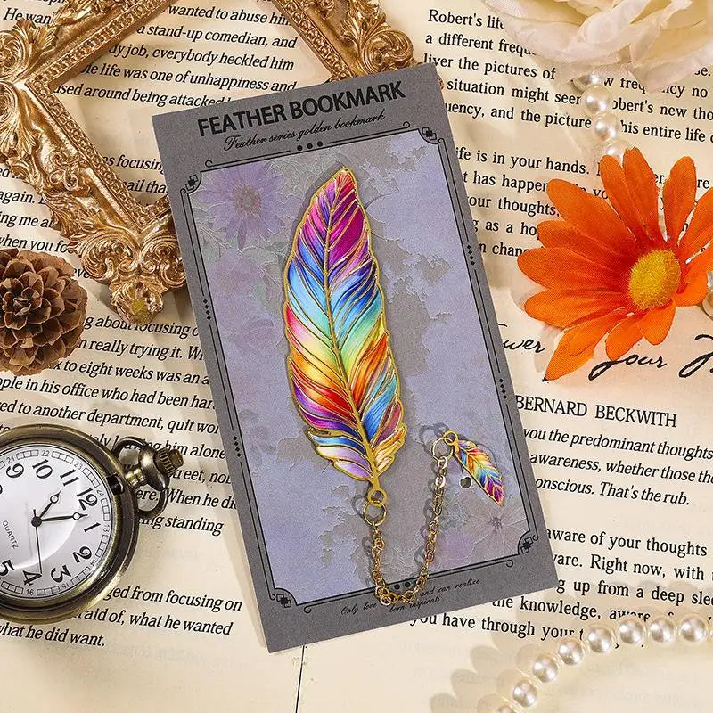 1Pcs Exquisite Book Page Divider Vintage Gold Stamped Metal Bookmark With Metal Chain Pendant Office Stationery Oasis Select A5