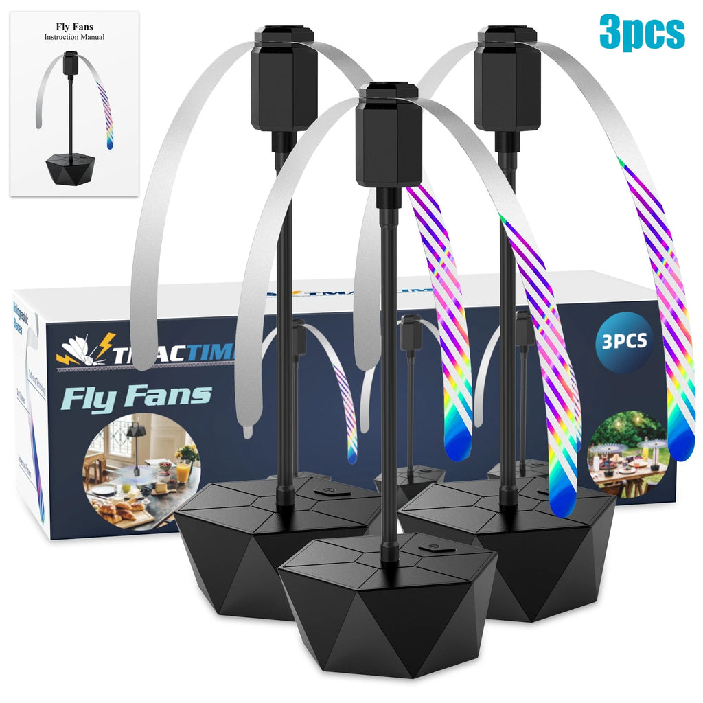 Fly Fans for Table, Soundless Fly Repellent Fan with Soft Blades and Hanging Hook, Handy for Outdoor Use Restaurant BBQ Picnic Oasis Select 3pcs-Black
