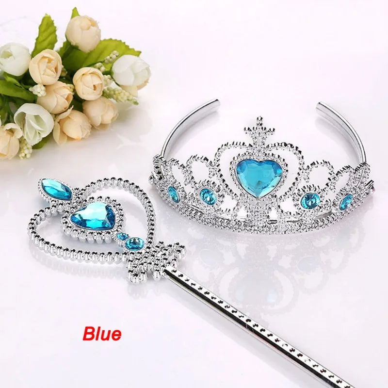 2Pcs Sweet Princess Tiara Crown Headband for Girls, Rapunzel Elsa Cosplay Hair Jewelry with Magic Tights Party Gift Accessories Oasis Select SKY BLUE