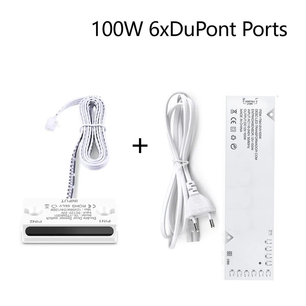 LED Supply Converter DC12V Lighting Drivers Transformer with 4-10PCS Dupont Ports,Door Double Side Proximity Sensing Swtich Oasis Select 100W-10 DuPont Ports US Plug