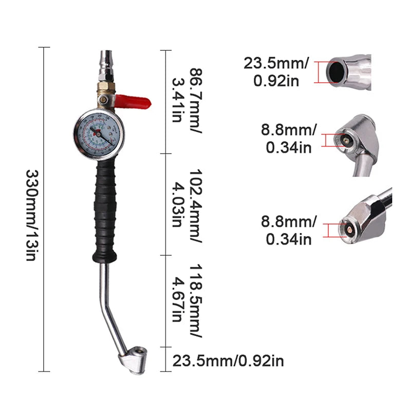Tire Inflator Rod For Car Truck Vehicles With Tire Pressure Gauge Car Tire Manometro Tire Repair Tools 0-15Bar/220Psi Universal Oasis Select 1pcs
