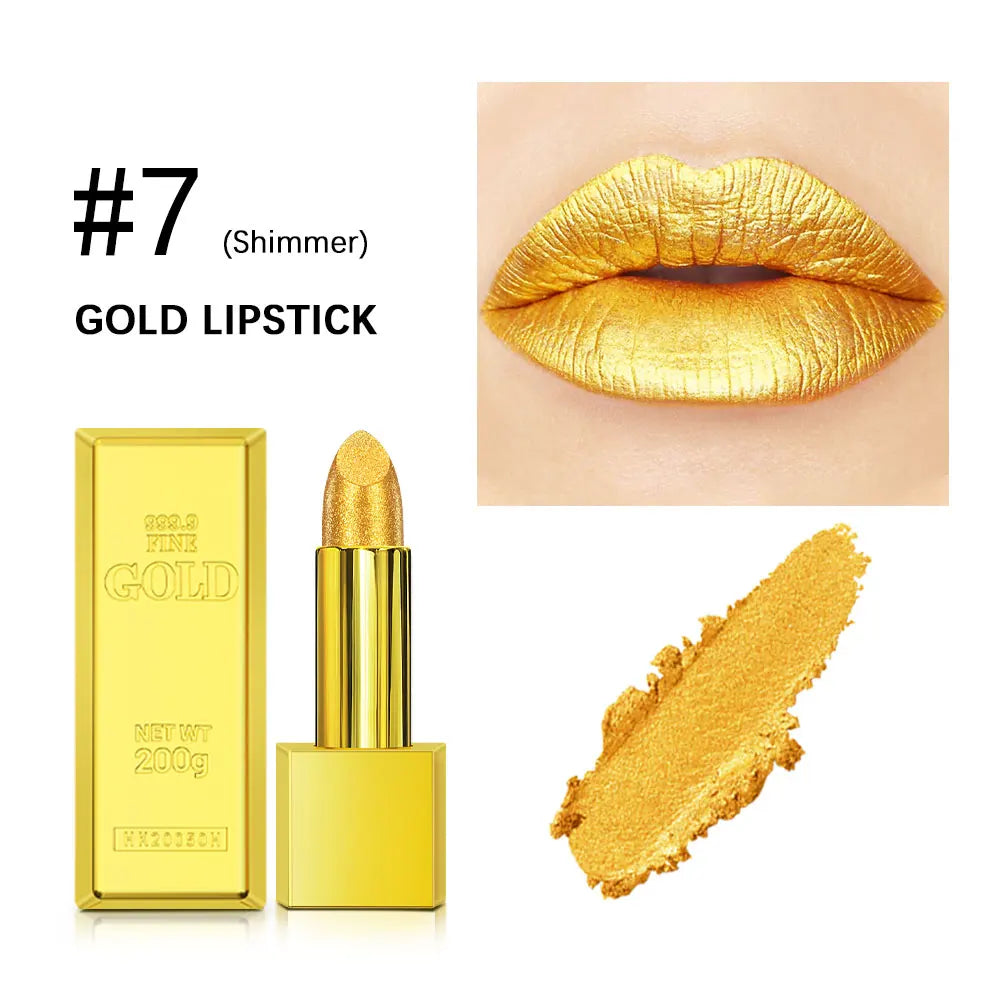 Shimmer Gold Brick Lipstick | Metallic Glitter Long-Lasting