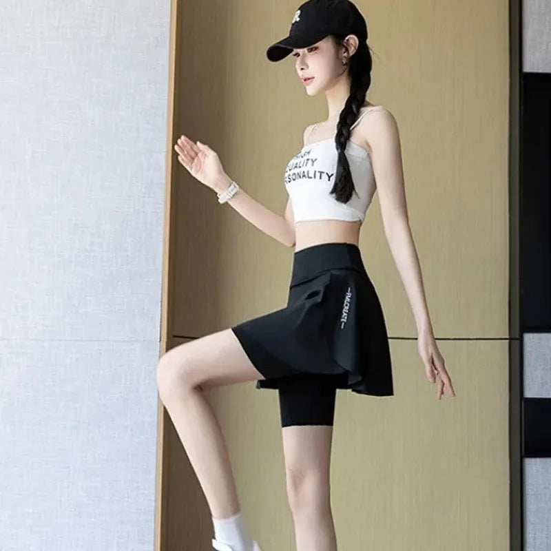 Fake Two Piece Skirt Leggings Summer Casual Shorts with Pockets Bike Shorts for Women Yoga Running Outdoor Anti Chafing Oasis Select