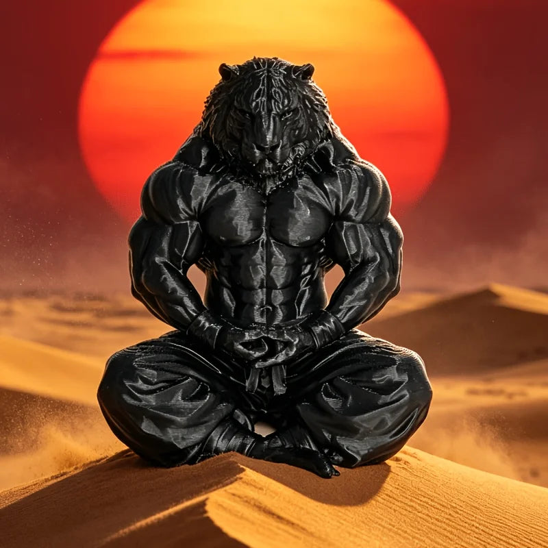 Meditating Tiger Warrior Figurine Muscular Black Anthropomorphic Tiger Sculpture Zen Animal Statue for Home & Office Decor Gift Oasis Select