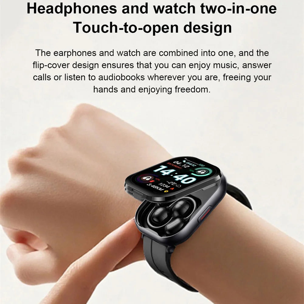 Music Smart Watch TWS Bluetooth Headset 2 In 1 Watch Men Women Reminder Heart Rate Monitor BT Call Fitness Tracker 2.01" Screen Oasis Select