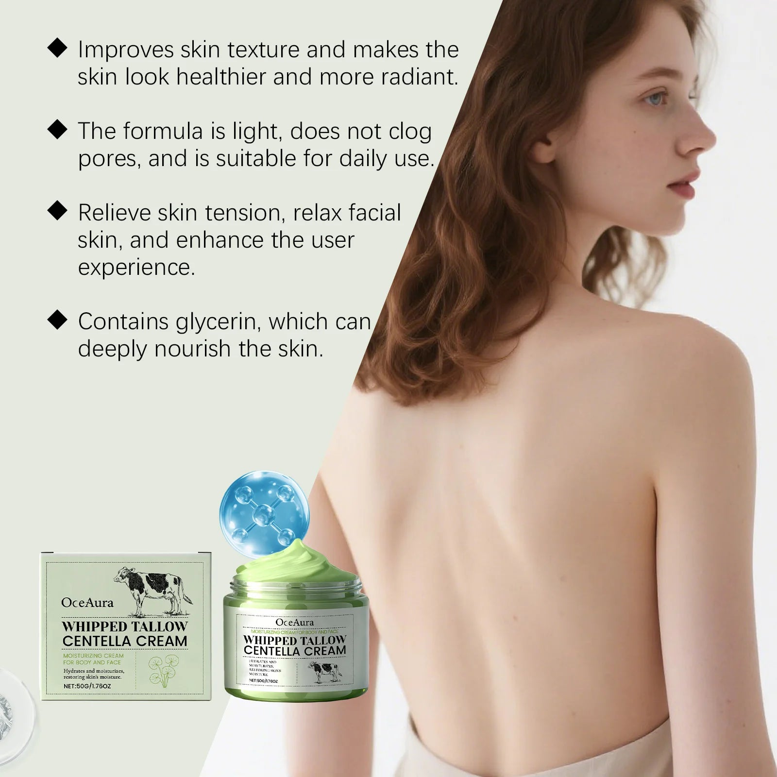 OceAura Whipped Tallow Centella Cream – Dry & Sensitive Skin Whipped Tallow Cream Oasis Select