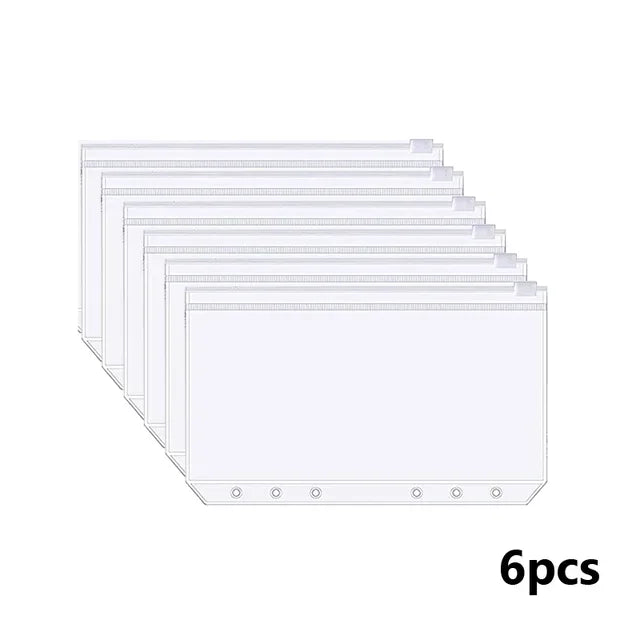 Binder Pockets A6 6-Hole Zipper Binder Pockets Waterproof PVC Cash Budget Envelopes Loose Leaf Bag For Binder Notebook Planner Oasis Select 6 Pcs