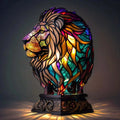 Resin Stained Glass Animal Table Light Night Light Owl Horse Rooster Elephant Table Lamp for Living Room Home Bedroom Decoration Oasis Select Lion
