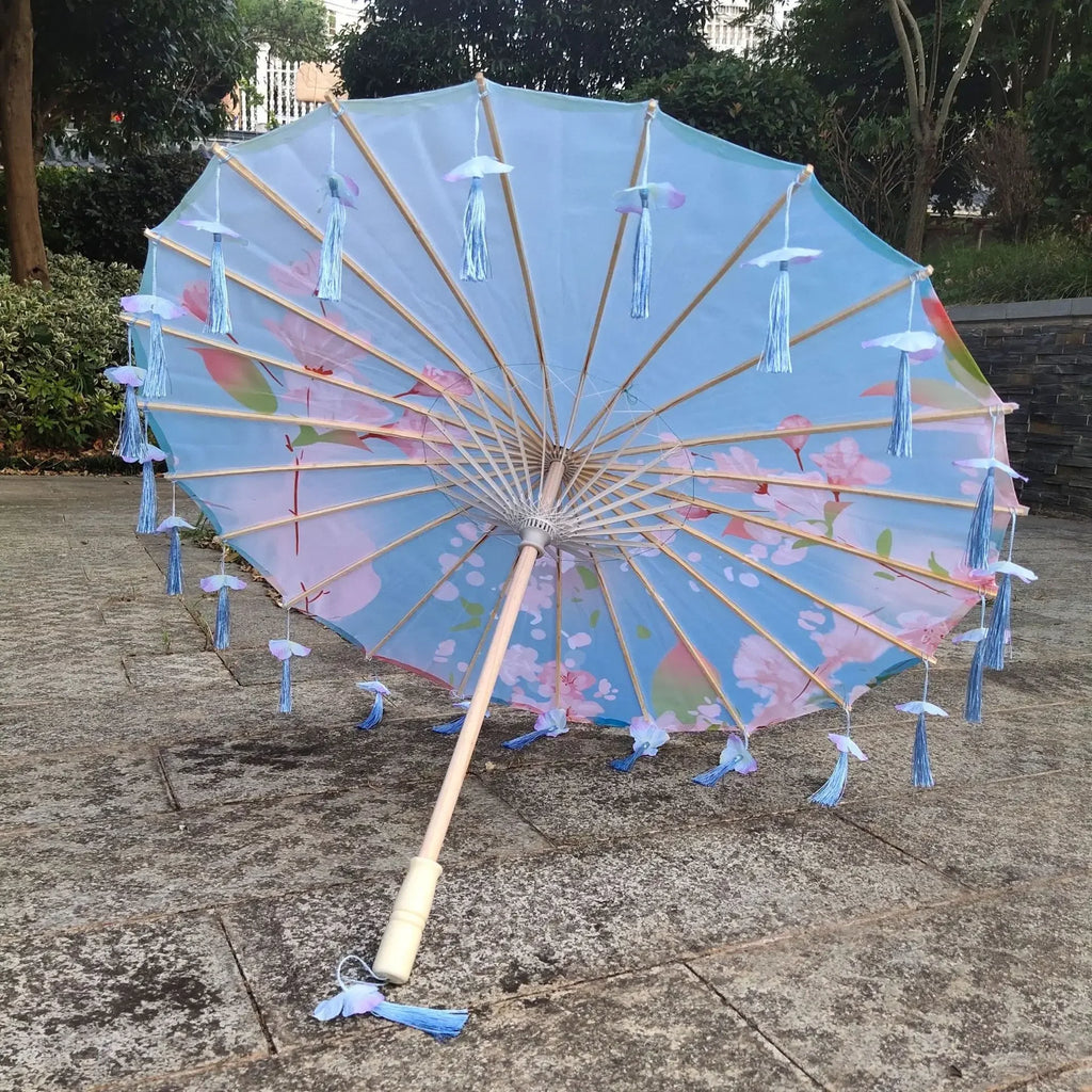 Antique Hanfu Fringe Umbrella Performance Photo Props Dance Silk Umbrella Craft Ancient Point Oiled Paper Umbrella Oasis Select Solid Wood 18 16K