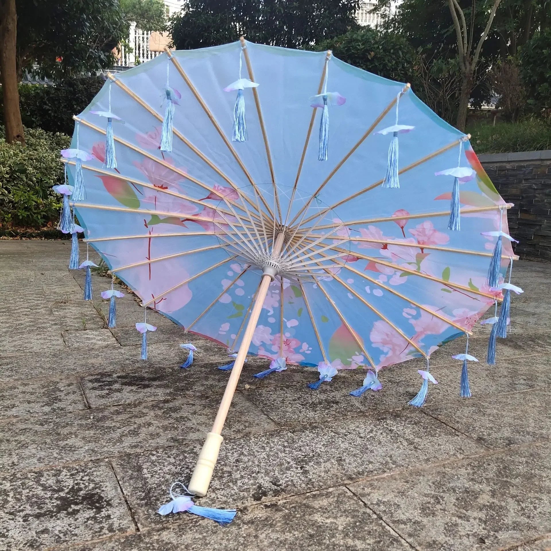 Antique Hanfu Fringe Umbrella Performance Photo Props Dance Silk Umbrella Craft Ancient Point Oiled Paper Umbrella Oasis Select Solid Wood 18 16K