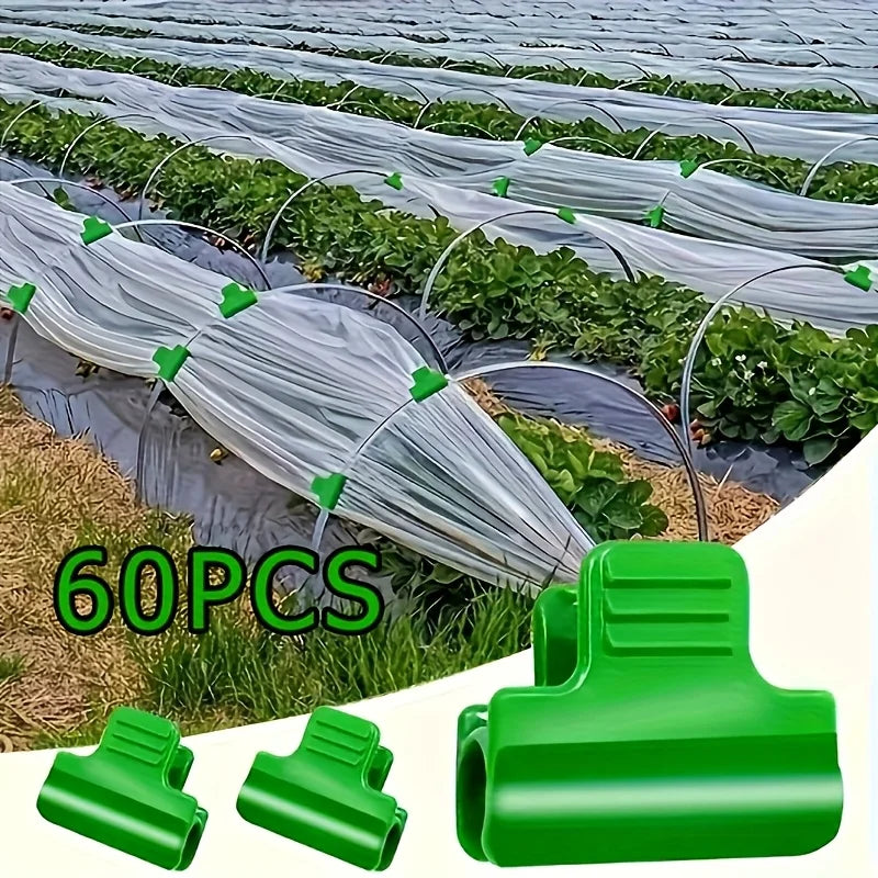 60pcs Green Plastic Greenhouse Film Clips - Heavy-Duty Windproof Garden Clips for Securing Mulch, Tarp & Plant Covers Oasis Select