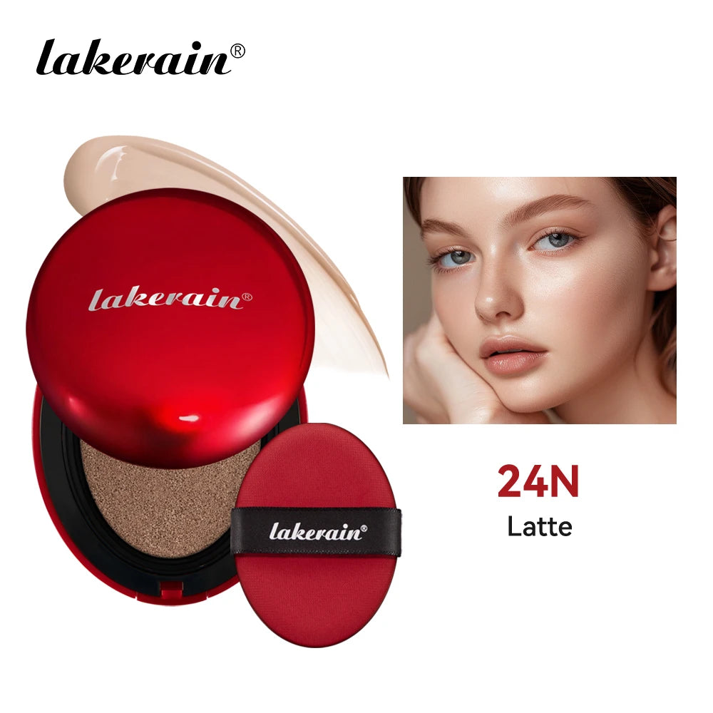 Lakerain Suncreen Cushion Foundation Waterproof Long-lasting Full Coverage Concealer Semi-matte Finish Natural Makeup Cosmetic Oasis Select RED 24N