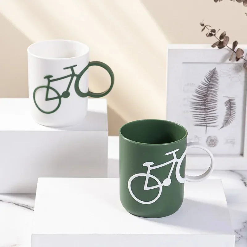 Bicycle Handle Couple Toothbrush Cup PP Mug Juice Water Milk Student Dormitory Cups 400ml Eco-Friendly Wheat Straw Cup Juice Mug Oasis Select