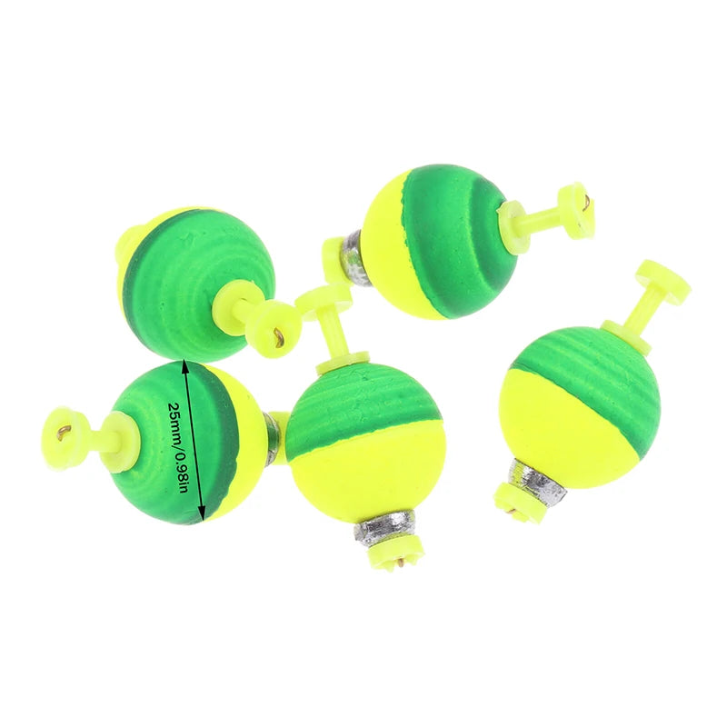 5Pcs Snap-On Ball Fishing Bobber Floats Weighted Bobbers EVA Foam Corks For Crappie Bluegill Panfish Catfish Oasis Select E2