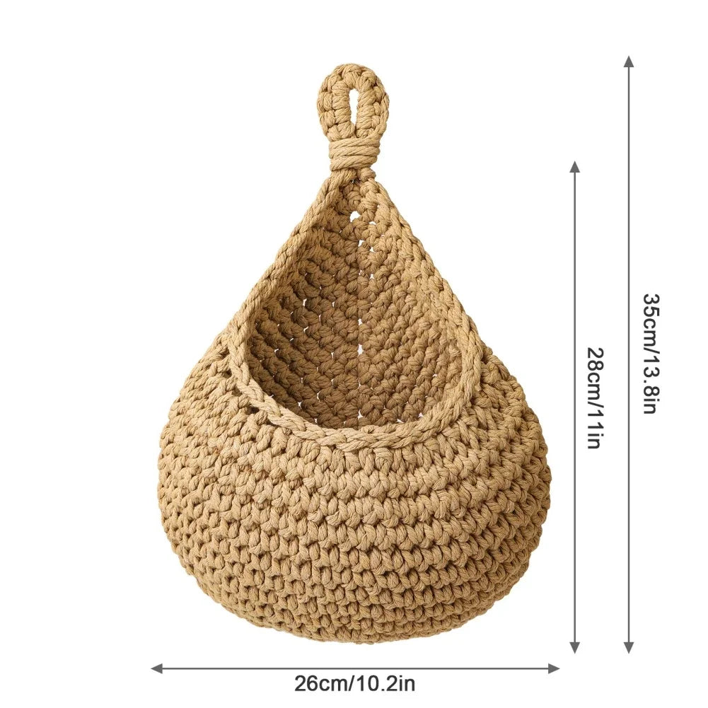 Fruit Vegetable Basket XS-2XL Handwoven Wall Hanging Teardrop Plant Basket Kitchen Table Wall Hanging Storage Basket Container Oasis Select 2XL