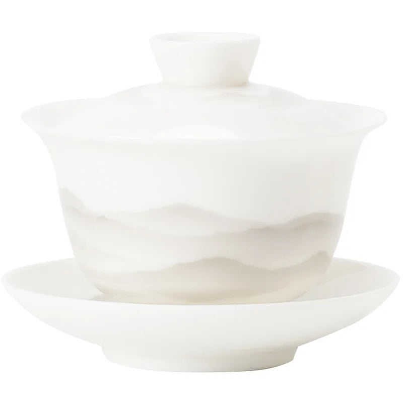 Yangzhi Jade Three-talent Covered Bowl Single High-end Non-scalding Tea Bowl with Lid White Porcelain Kung Fu Tea Set Tea Oasis Select