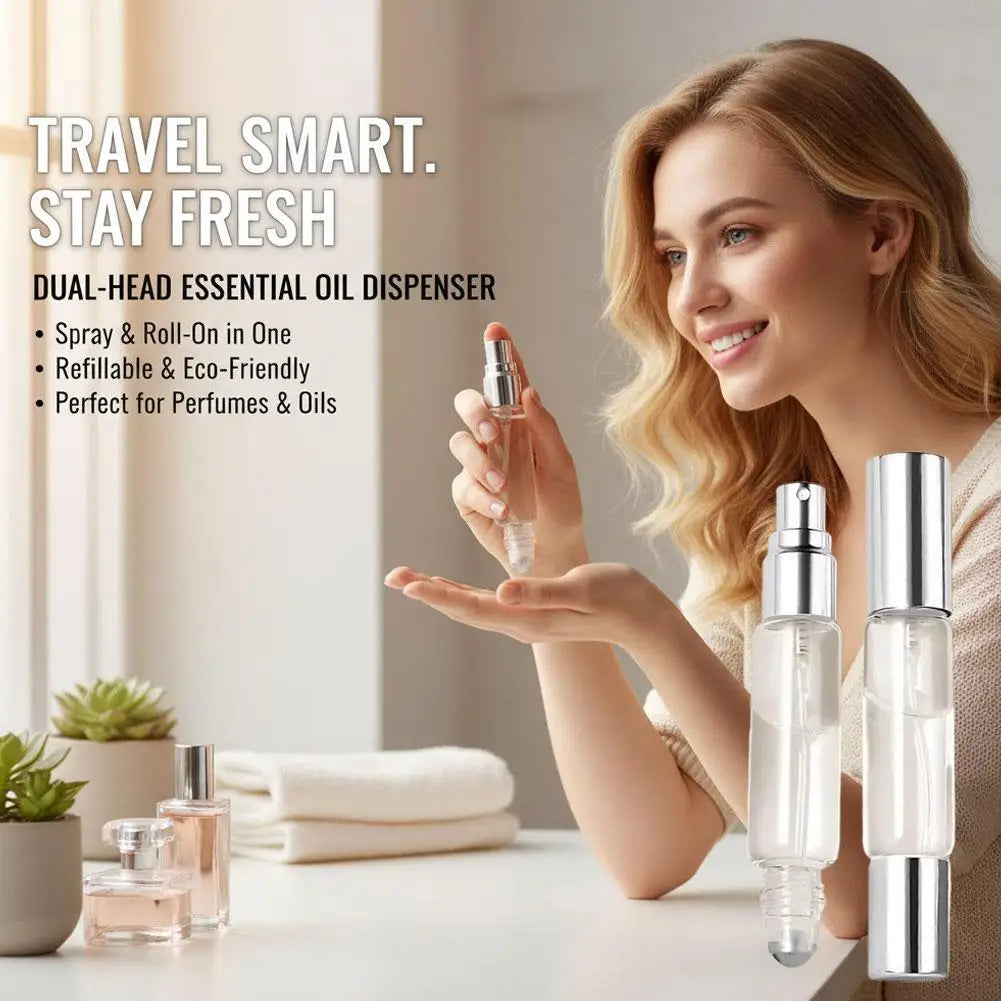 Portable Clear Refillable Bottle with Dual Ends – Sprayer & Roller Tops – Leakproof Essential Oil & Perfume Bottles Containers Oasis Select