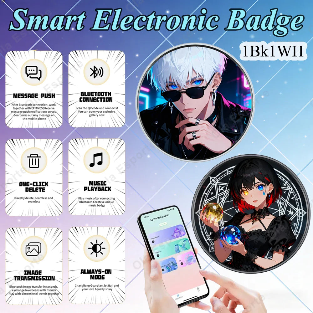 Anime Electronic Badge – Smart Screen Brooch for Fans & Events