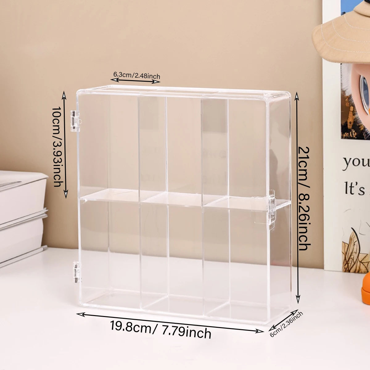 1pc Foldable Acrylic 6-Grid Blind Box Display Box Compartment Collectible Doll Storage Box, Hair Accessory Jewelry Storage Box Oasis Select transparent