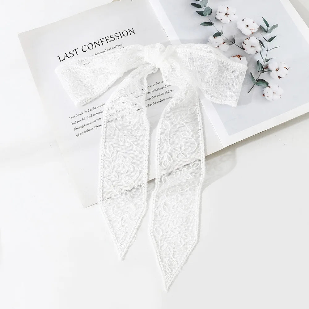Ins Elegant Thin Women Narrow Long Scarf Korean Version Embroidered Flower Ribbon Waistband 140cm Y2k Female Headscarf Summer Oasis Select White
