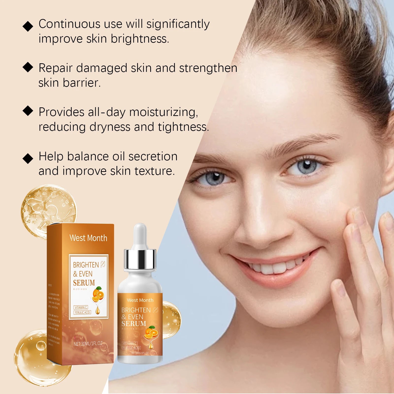 West Month Vitamin C Brightening Serum Reduce Melanin Brighten Even Skin Tone Deeply Moisturize Face Skin Care Beauty Makeup Oasis Select