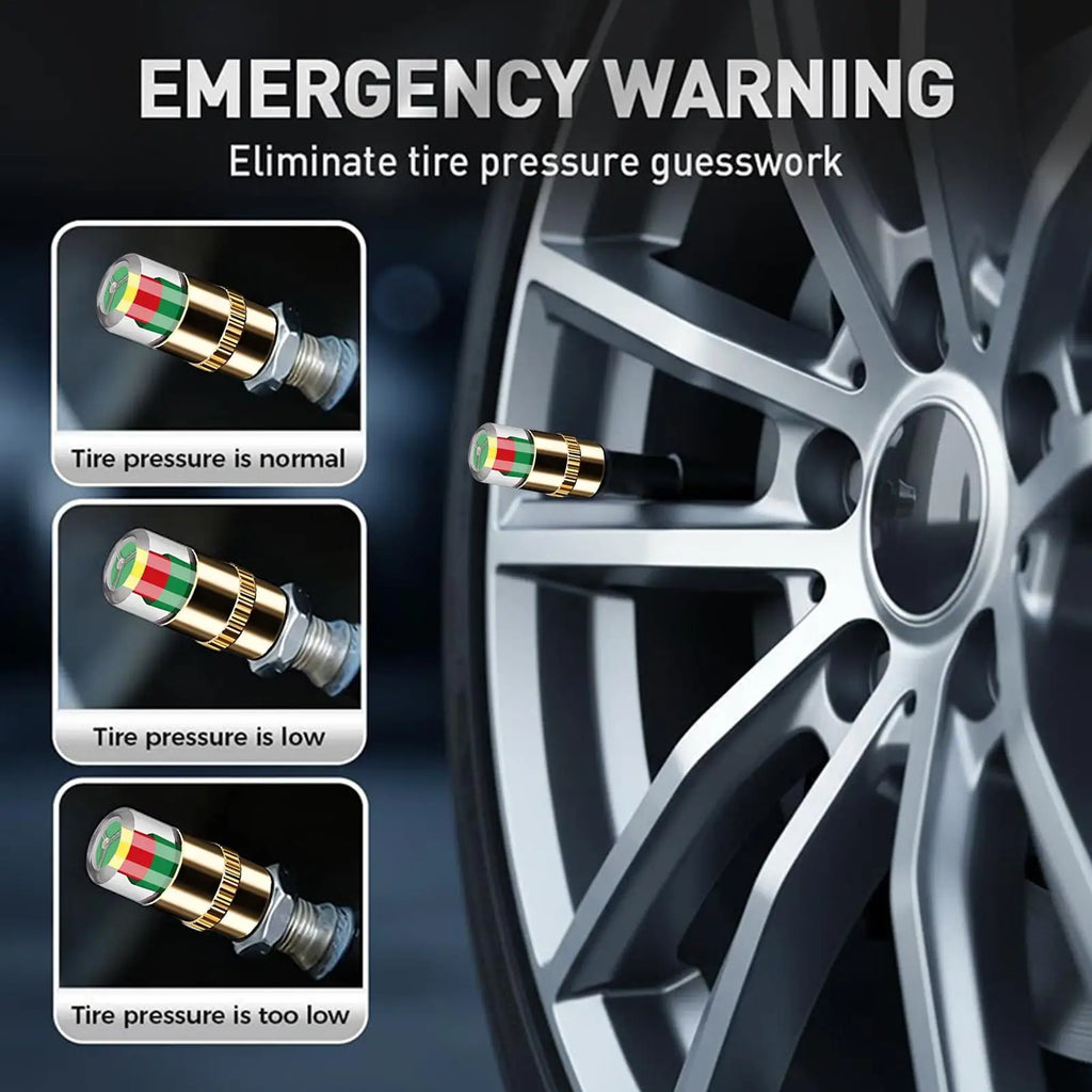Motorcycle Car Tire Air Pressure Monitor Alert 4Pcs Indicator Tire Valve Cap Gauge Car Accessories Car Tyre Pressure Gauge Caps Oasis Select