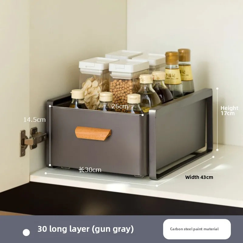 Multi-functional Kitchen Lower Sink Shelf Seasoning Dishes Pull-out Storage Box Sink Storage Rack Cabinet Pull Basket Layer Rack Oasis Select Grey A-1-30