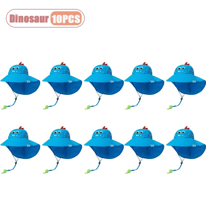 Spring Summer Kids UV Protection Sun Hat Baby Toddler Bucket Hat Wide Brim Breathable Outdoor Cap for Boys Girls Oasis Select Dinosaur-10PCS