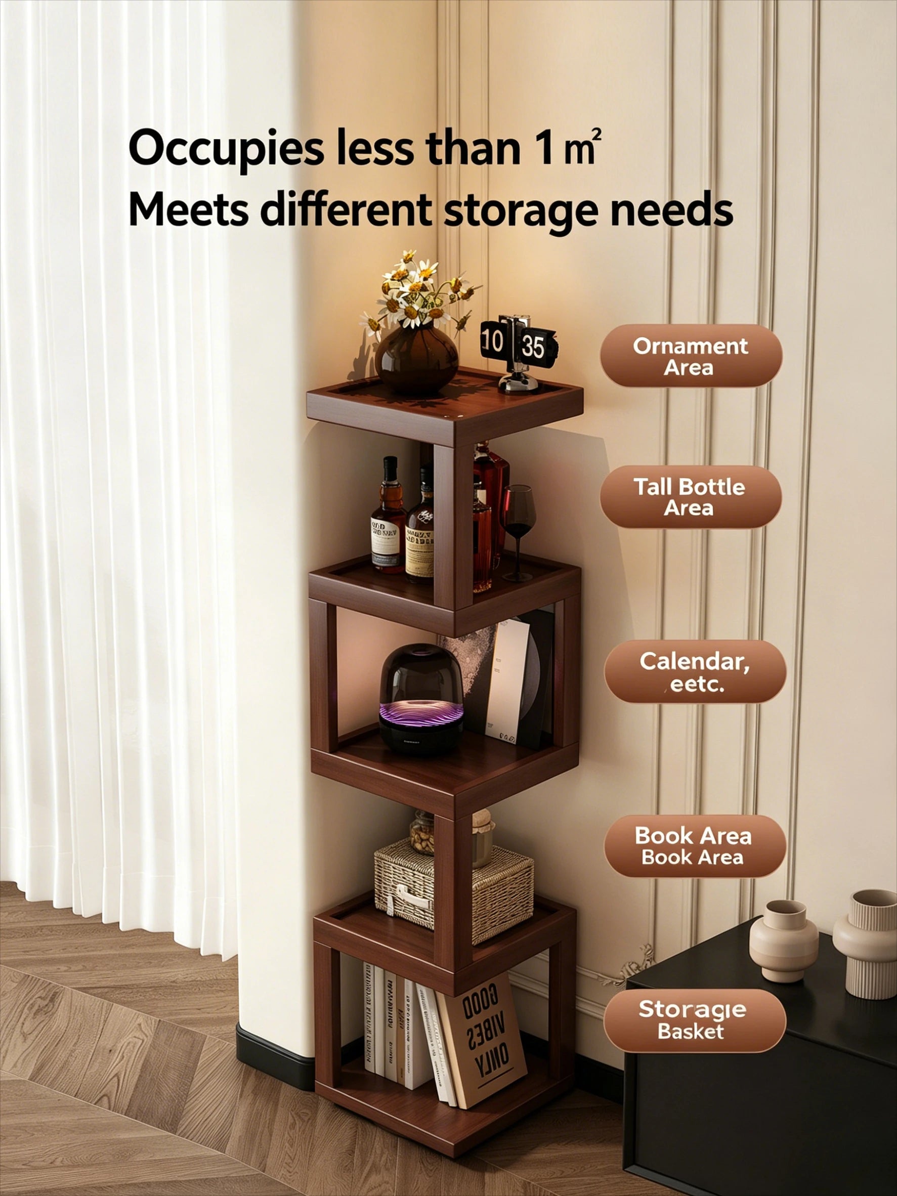 Corner Storage Shelf Triangle Cabinet, Wall Mounted Right Angle Storage Organizer, Bamboo Display Cabinet for Living Room Oasis Select