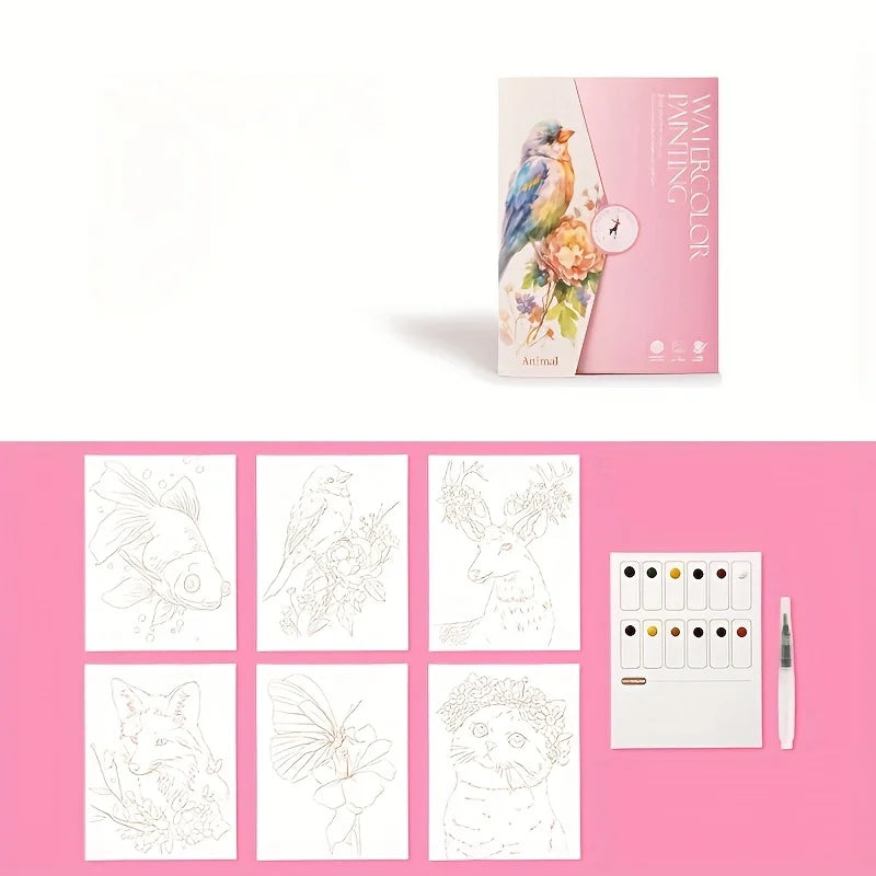 A Set of Creative Watercolor Painting Tools - Adult Coloring Book with Landscape and Floral Patterns Oasis Select light pink