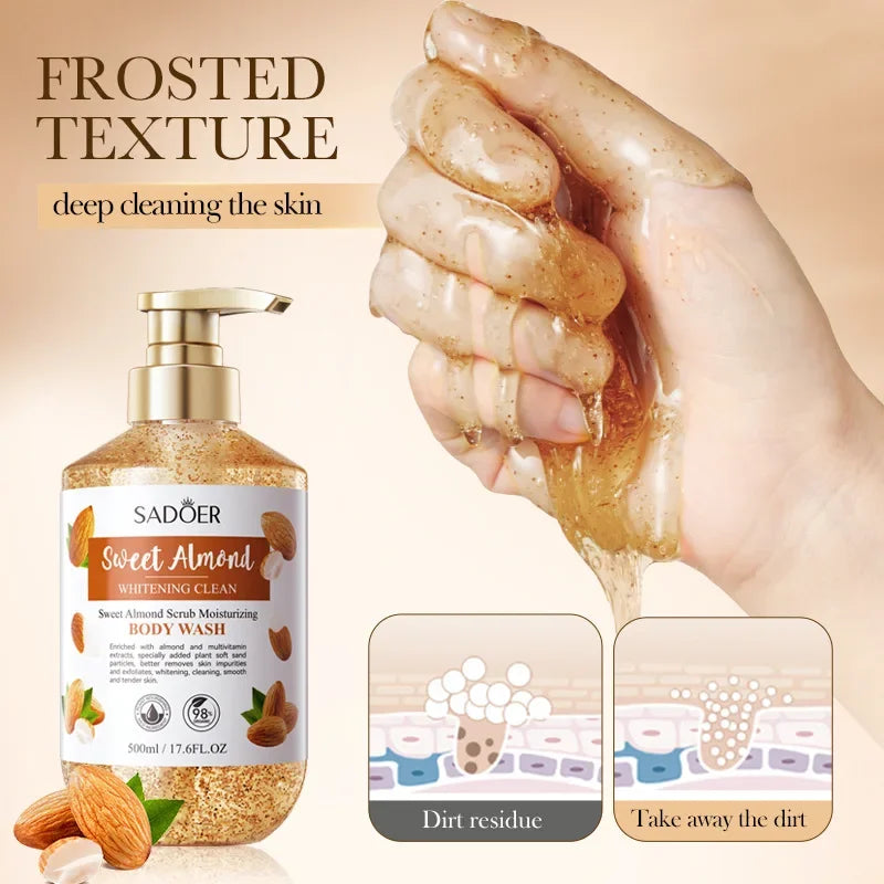 Sweet Almond Scrub Shower Gel Whitening and Cleansing Body Wash 500ml Oasis Select