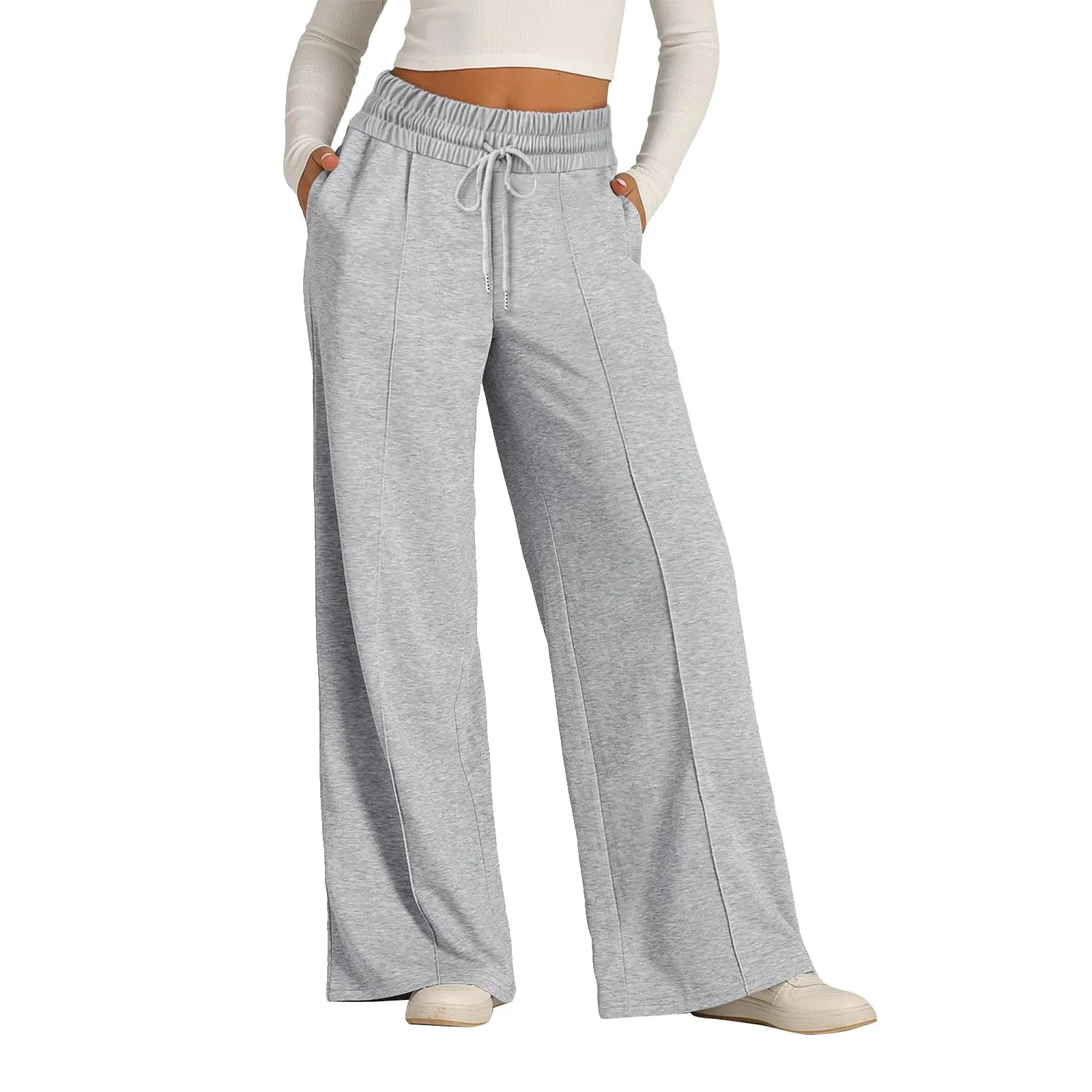 Women's Fleece Lined Wide Leg Sweatpants – High Waist Joggers Wide Leg Sweatpants Oasis Select Light Gray L